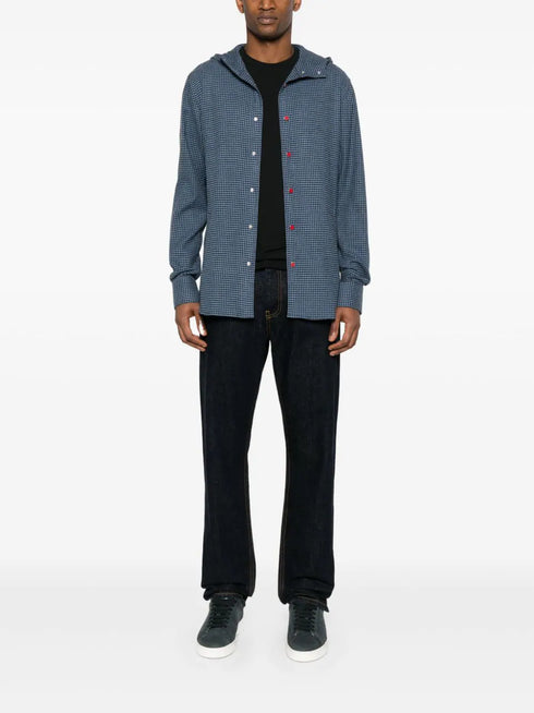 gingham-check hooded shirt